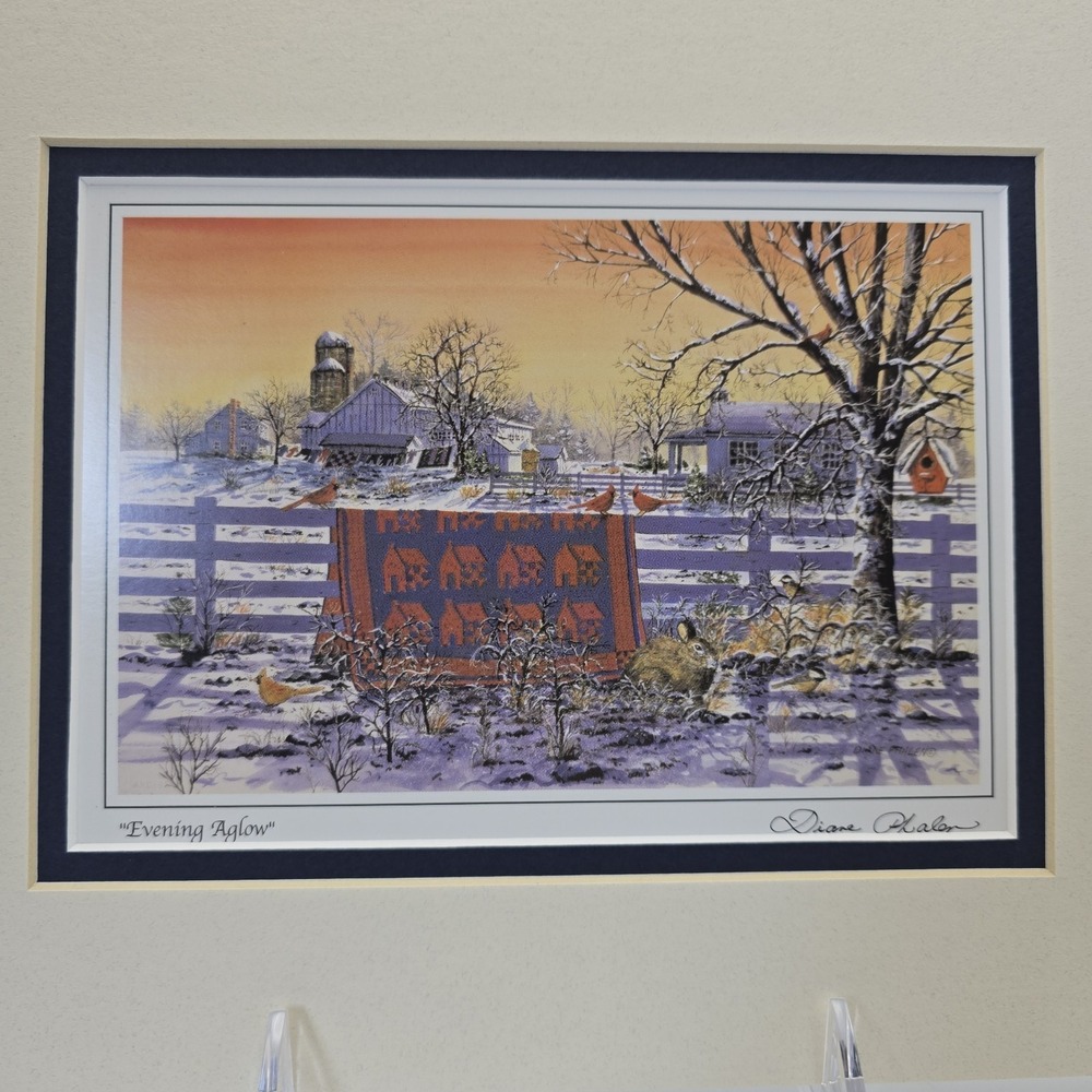 Diane Phalen Evening Aglow Amish Art Print Matted Farm Winter Scene